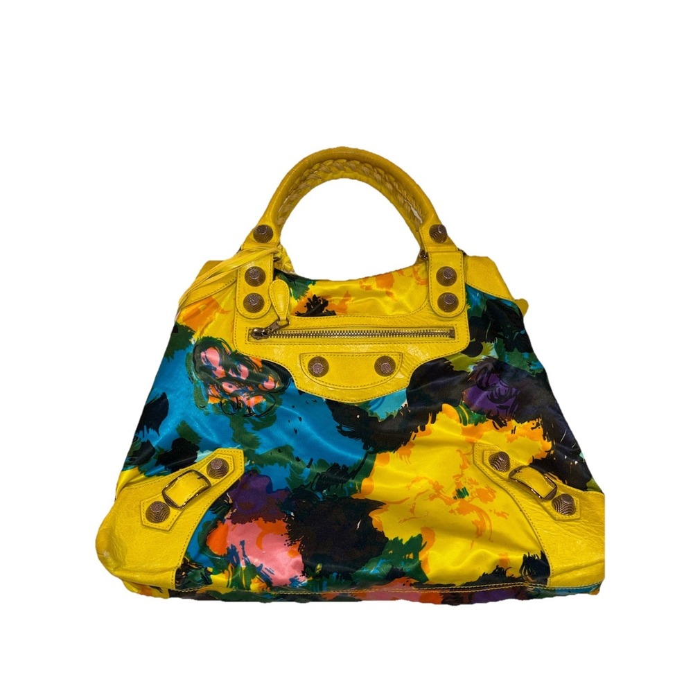 Balenciaga Yellow Floral Print Satin Giant 21 Velo Bag - Picture 9 of 16